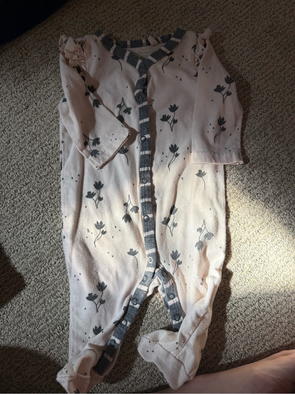 Jessica Simpson Pink Floral Footed One-Piece with Gray Trim